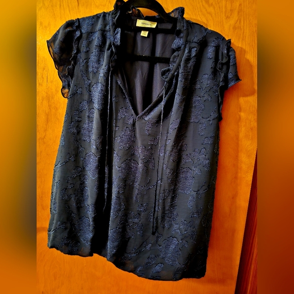 Navy Blue Floral Women's Blouse - Picture 1 of 9